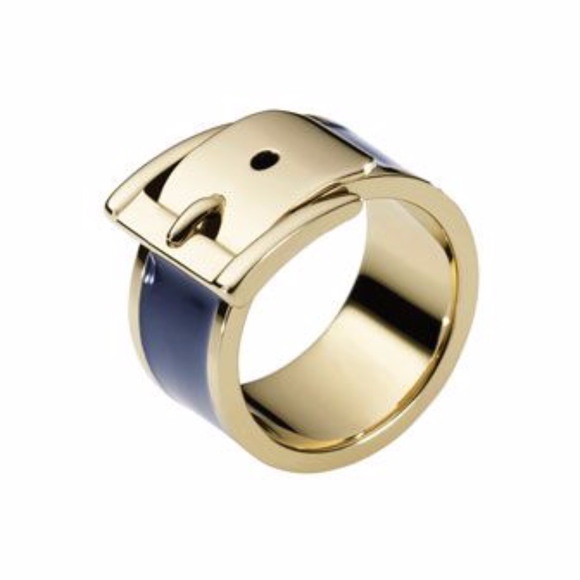 Michael Kors Gold/Navy Wide Buckle Ring - Size 7 - Picture 1 of 7